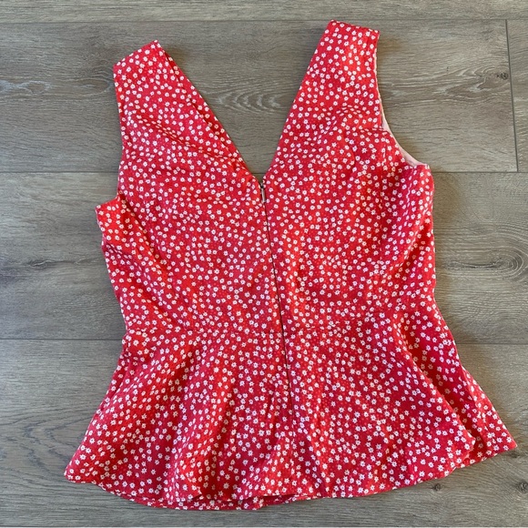 Rebecca Taylor Silk Blend Red Malia Floral V Neck Twist Tank Blouse Top Sz 2 - Picture 9 of 12